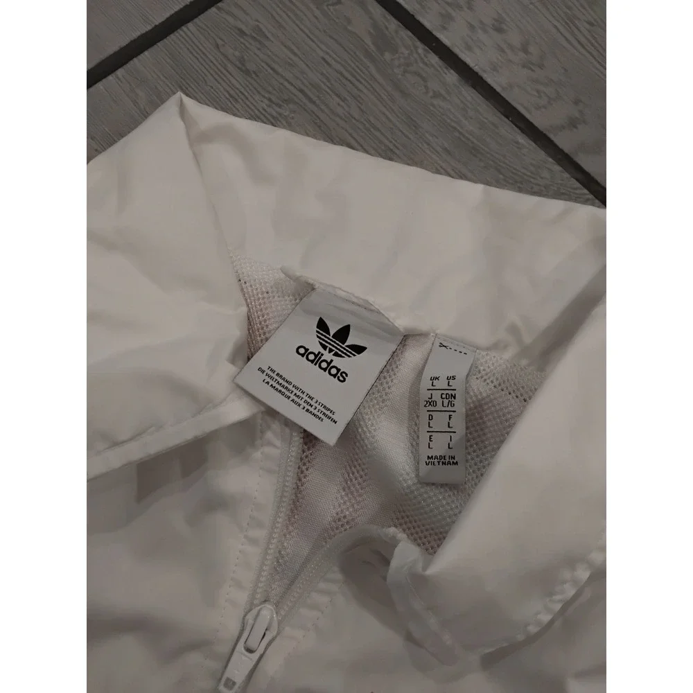 Adidas Originals Mens Large White Coral Pink Graphic Full Zip Windbreaker Jacket